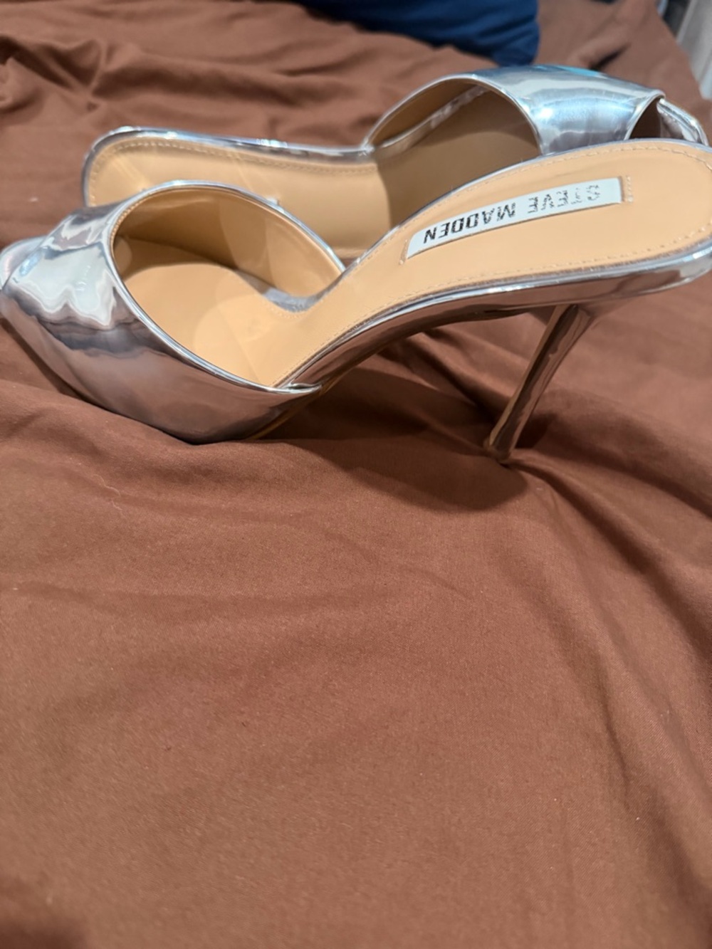 Steve Madden Metallic Silver Open-Toe Stiletto Mules